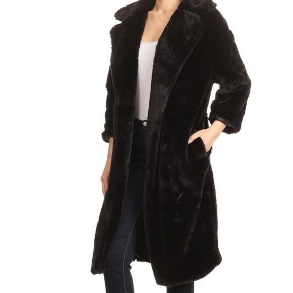 Jackets & Blazers - BLACK FAUX FUR COAT